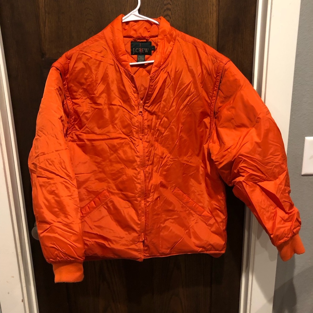 90’s J Crew Men's Quilted Goose Down Convertible Jacket Puffer Vest in Orange L